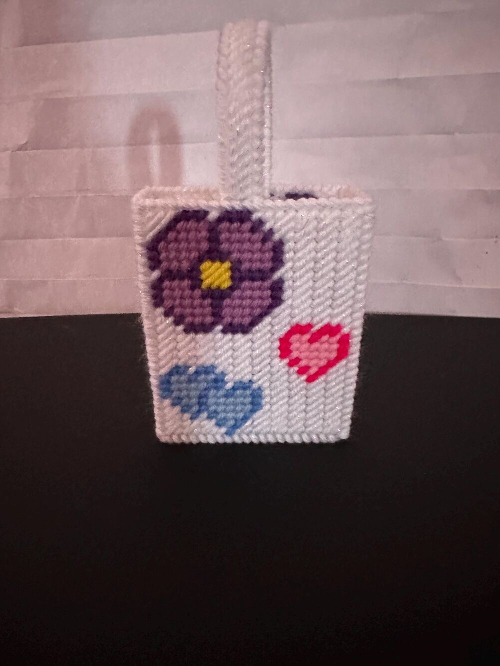 Tiny Flower Tote Bag White Plastic Canvas Handmade Floral Gift for Her